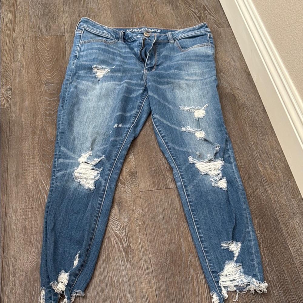 American Eagle Outfitters Blue Skinny Distressed Jeans High Riss Skinny size 14